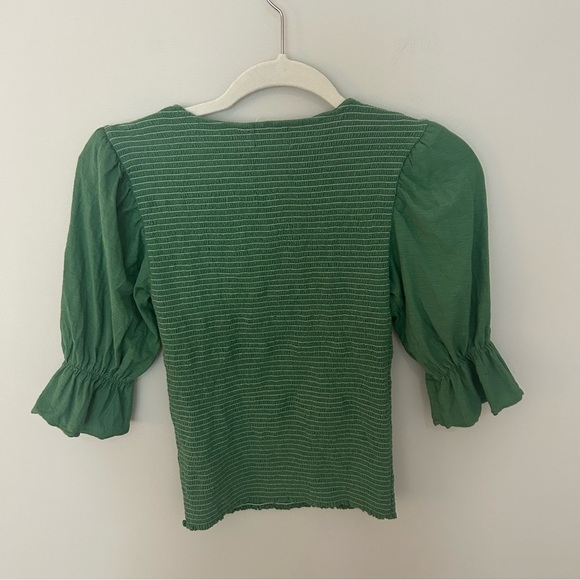 NATION LTD Bardot Gathered Sleeve Tee In Fern Green Smocked Size Small - Picture 6 of 8